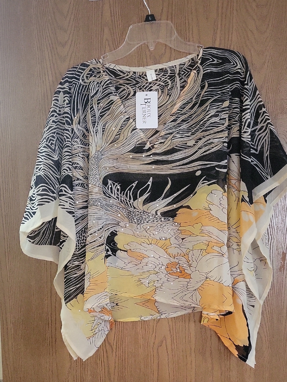 Bijoux Terner Black and Yellow Floral Sheer Flowy Top